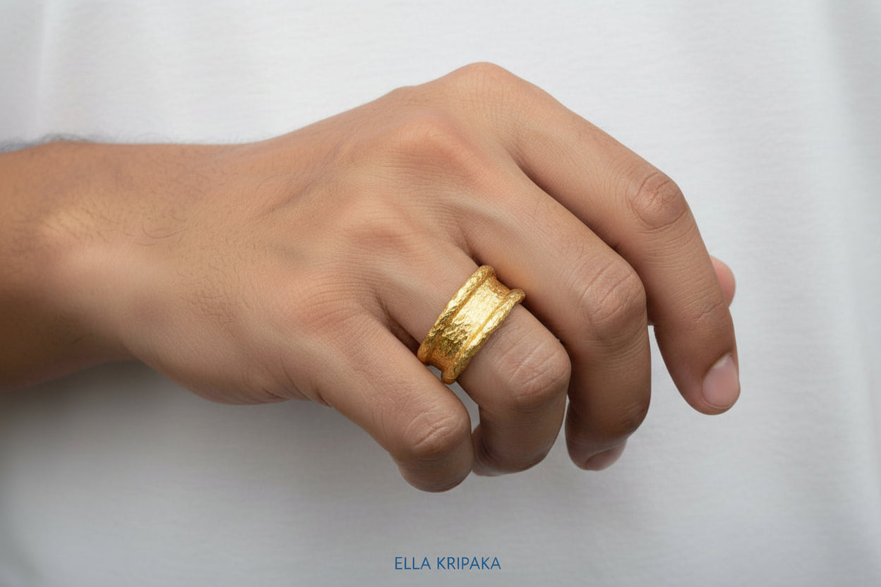 Hammered 24k Gold Solid 9999 Gold Ring Organic Hammered 22k Gold Artist Ella Kripaka