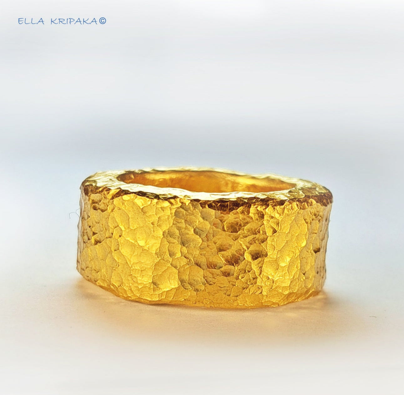 Custom Solid 24k 9999 Gold 52g size 6US Organic Ring 11mm Thick