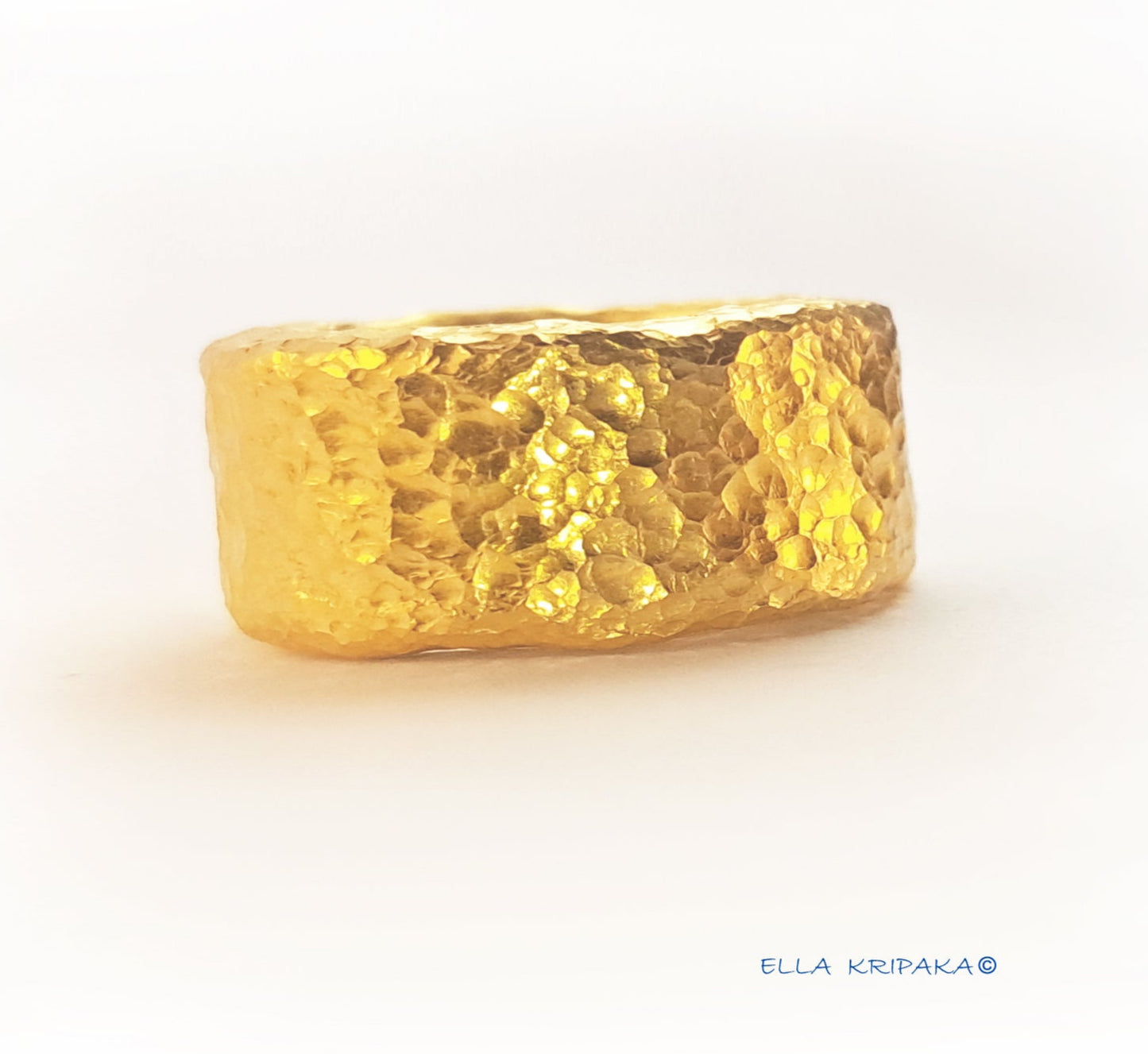 Custom Solid 24k 9999 Gold 52g size 6US Organic Ring 11mm Thick