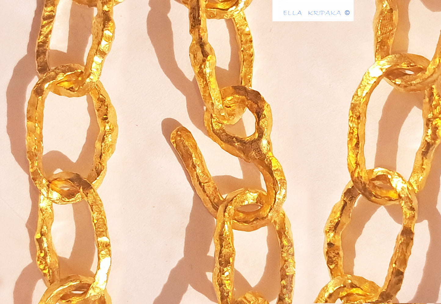 Custom Solid 24k 9999 Gold 150g Length 23in Hammered Organic Chain Necklace 12mm Can Be 22k Gold