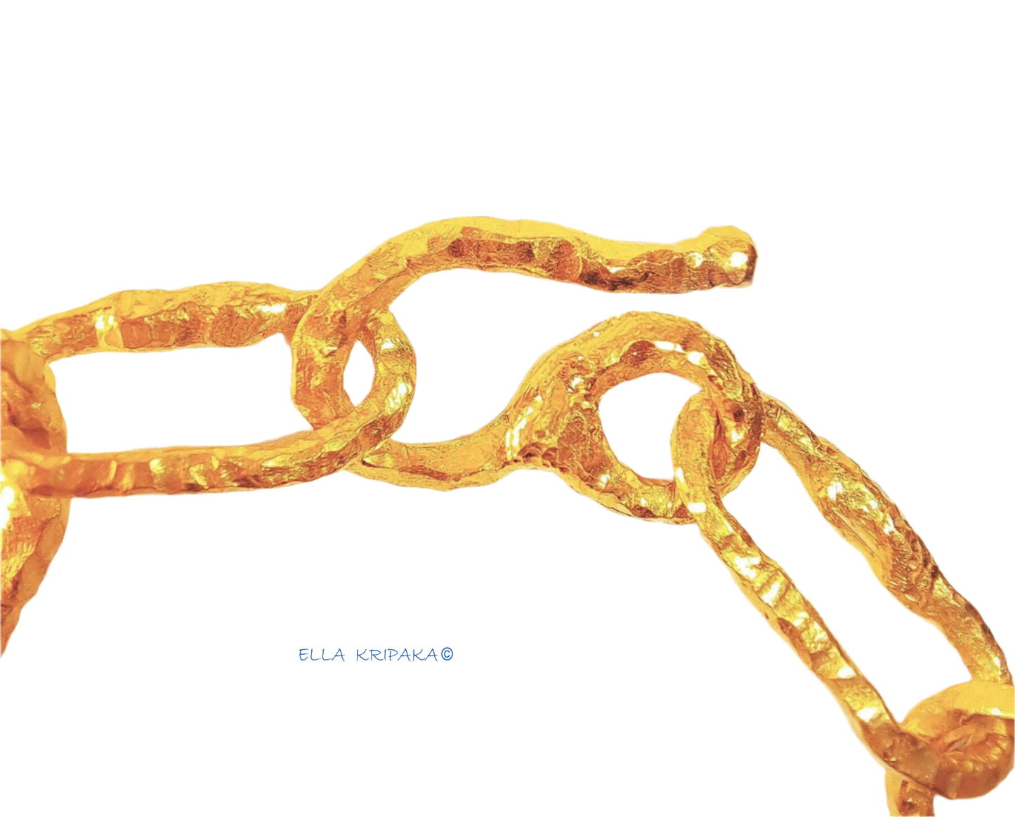 Custom Solid 24k 9999 Gold 100g/size 7in Hammered Organic Chain Bracelet 16mm Can Be 22k Gold