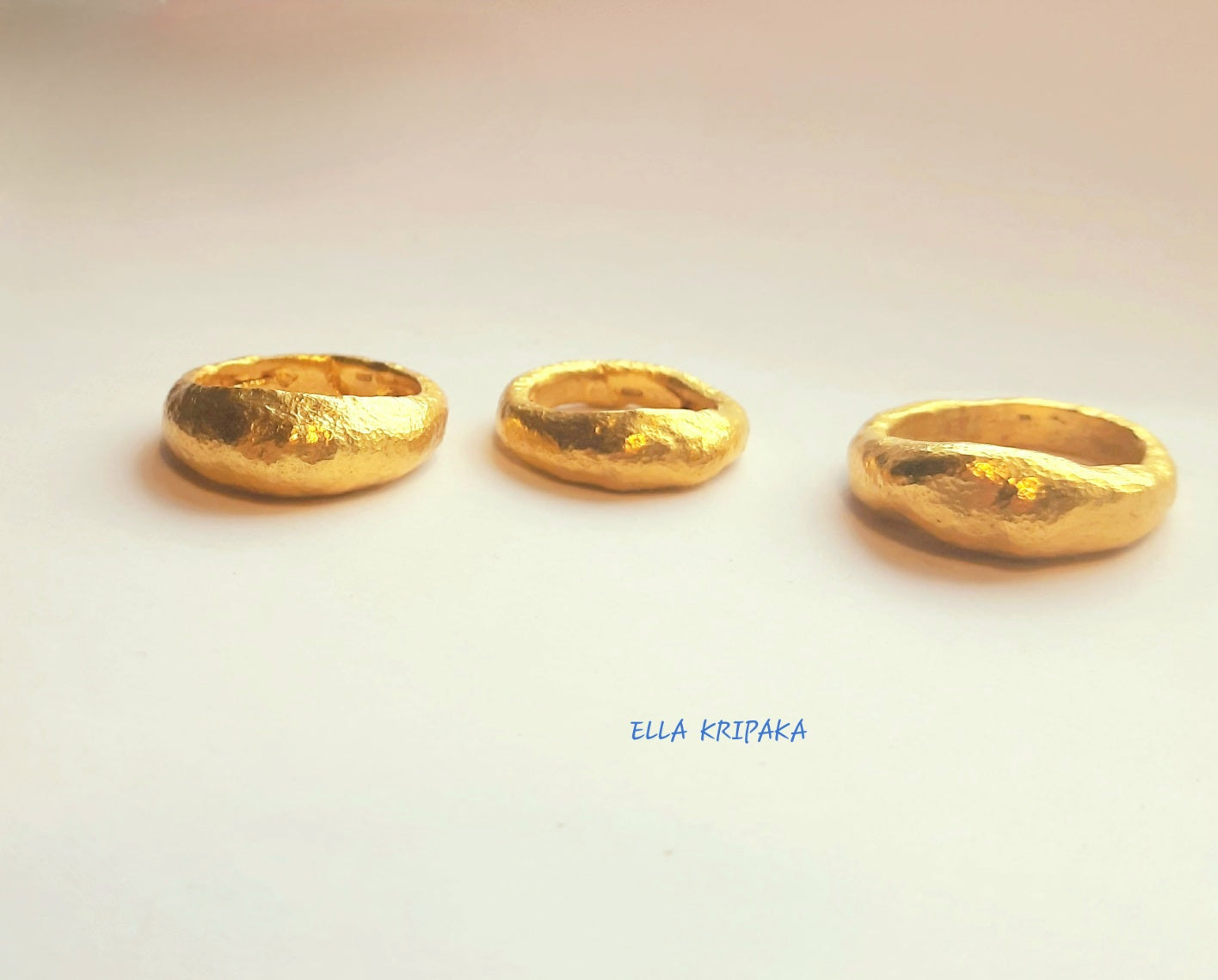 Custom Solid 24k 9999 Gold 22g/size 6US Hammered Organic Ring Signet 8mm Can Be 22k Gold