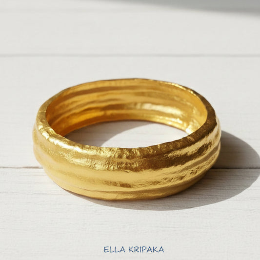 Organic Hammered 24k 9999 Gold 85g Convex Bangle Bracelet 25mm