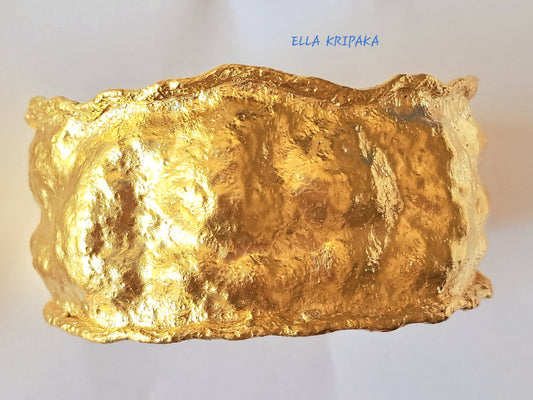 Custom Solid 24k 9999 Gold 80g/6in size Organic Hammered Convex Bracelet Cuff 35mm Can Be 22k Gold