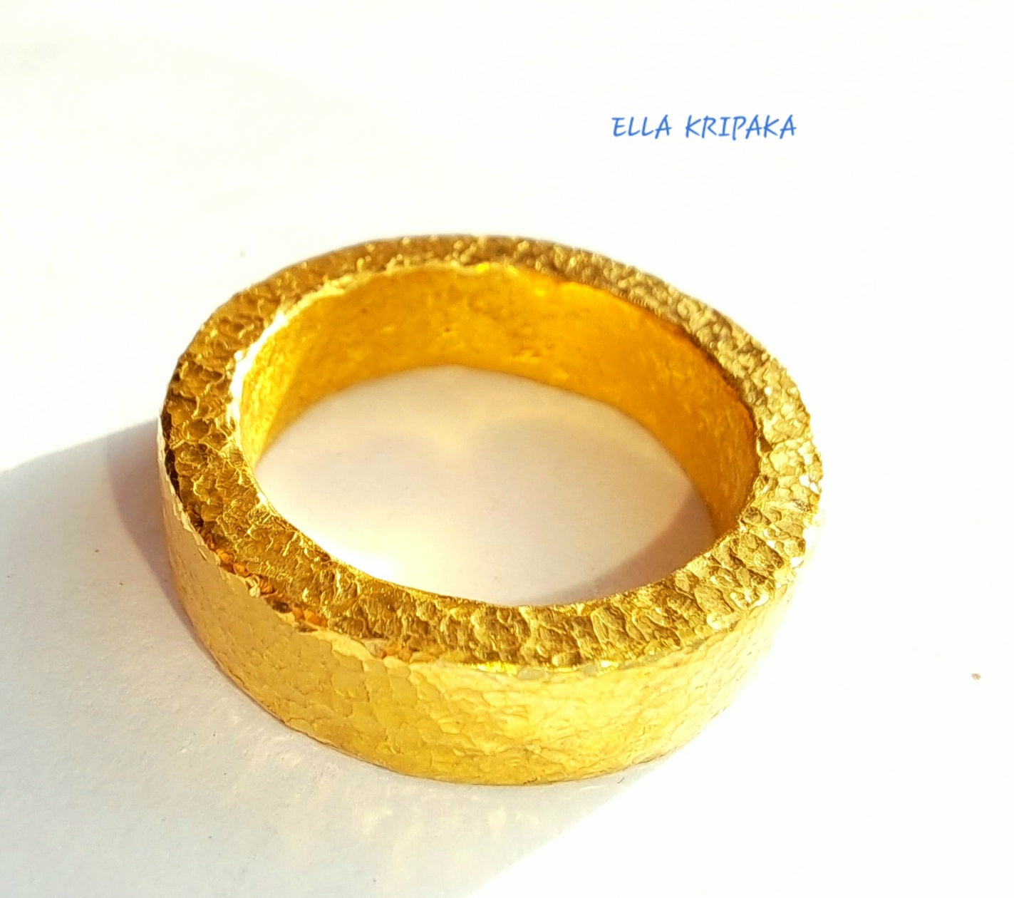 Custom Solid 24k 9999 Gold 14g/size 6US Hammered Ancient Rome Ring 7mm Can Be 22k Gold
