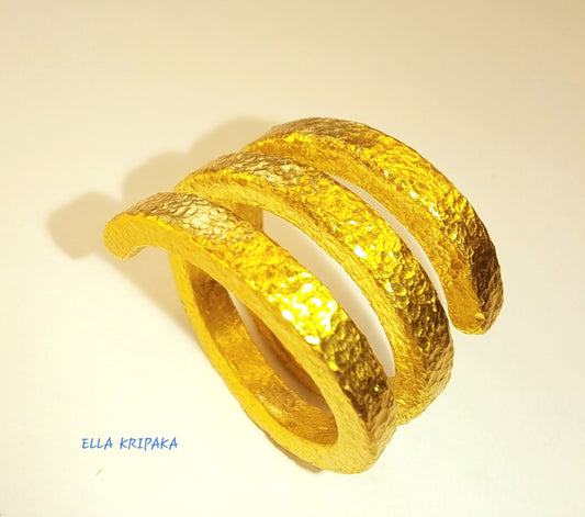 Hammered 24k 9999 Gold 19g Twisted Ring Signet 16mm Thick 2mm 22k