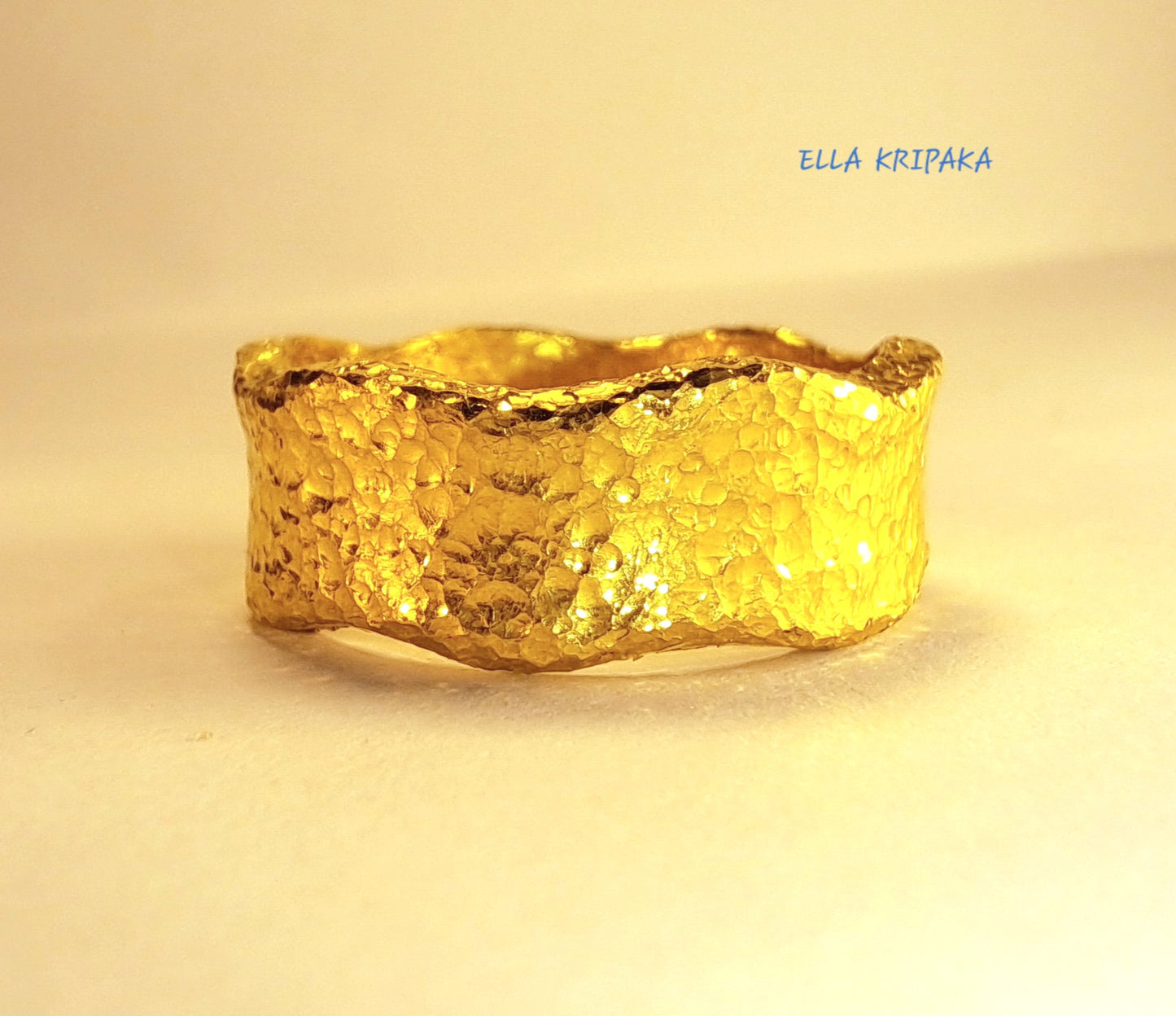 Custom Solid 24k 9999 Gold 22g/size 6US Hammered Wavy Ring 8mm Can Be 22k Gold