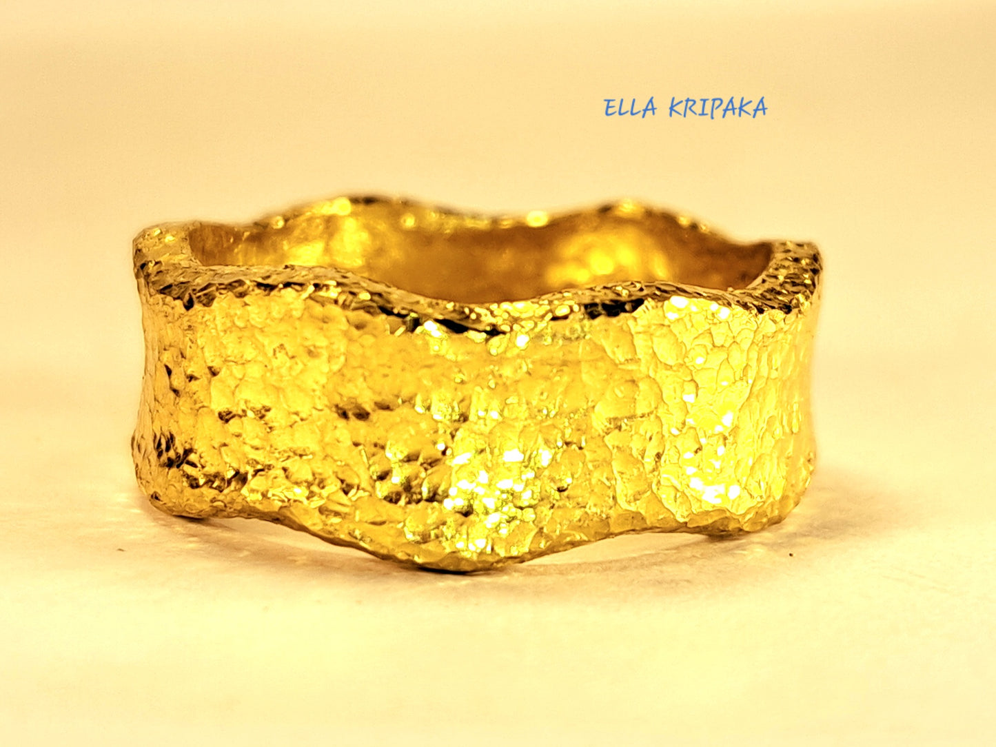 Custom Solid 24k 9999 Gold 22g/size 6US Hammered Wavy Ring 8mm Can Be 22k Gold