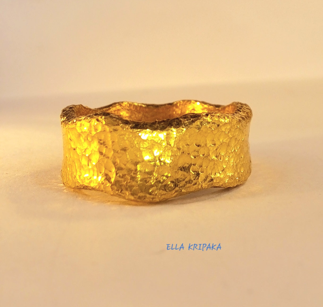 Custom Solid 24k 9999 Gold 22g/size 6US Hammered Wavy Ring 8mm Can Be 22k Gold