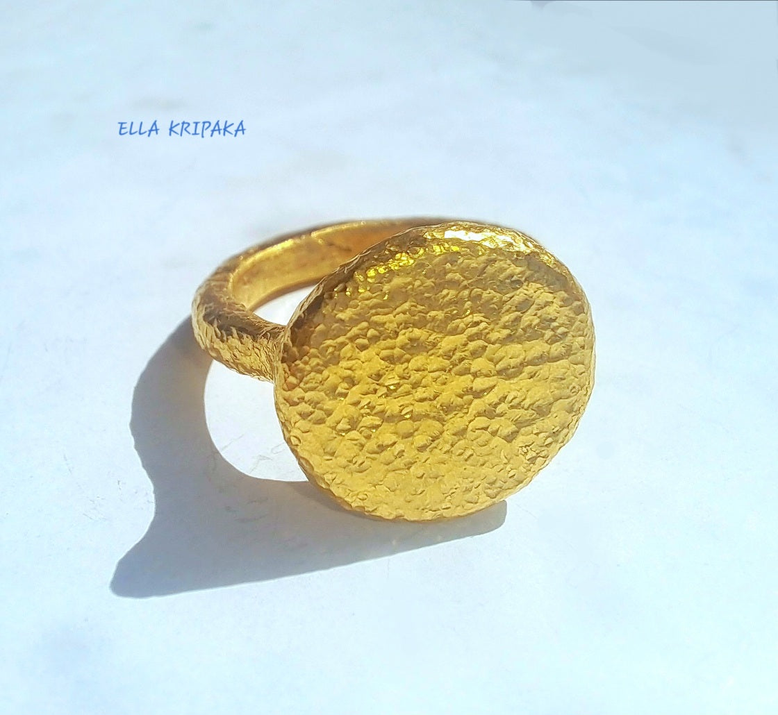 Custom Solid 24k 9999 Gold 19g/size 6US Hammered Ancient Rome Ring Signet 15mm Can Be 22k Gold