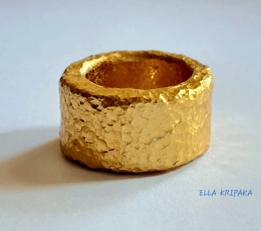 Custom Solid 24k 9999 Gold 62g size 6US Organic Ring 11mm Thick