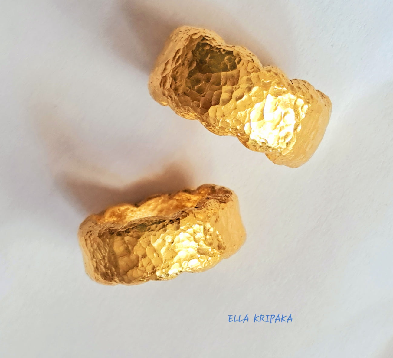 Custom Solid 24k 9999 Gold 41g size 6US Hammered Organic Ring 10mm