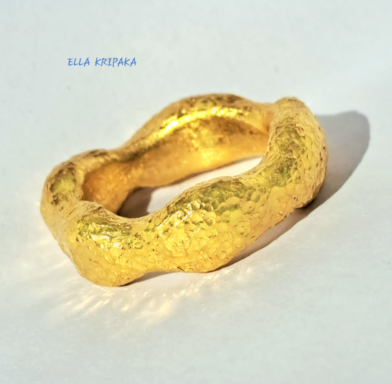 Custom Solid 24k 9999 Gold 24g/size 6US Hammered Organic Ring 6.5mm Thick Can Be 22k Gold