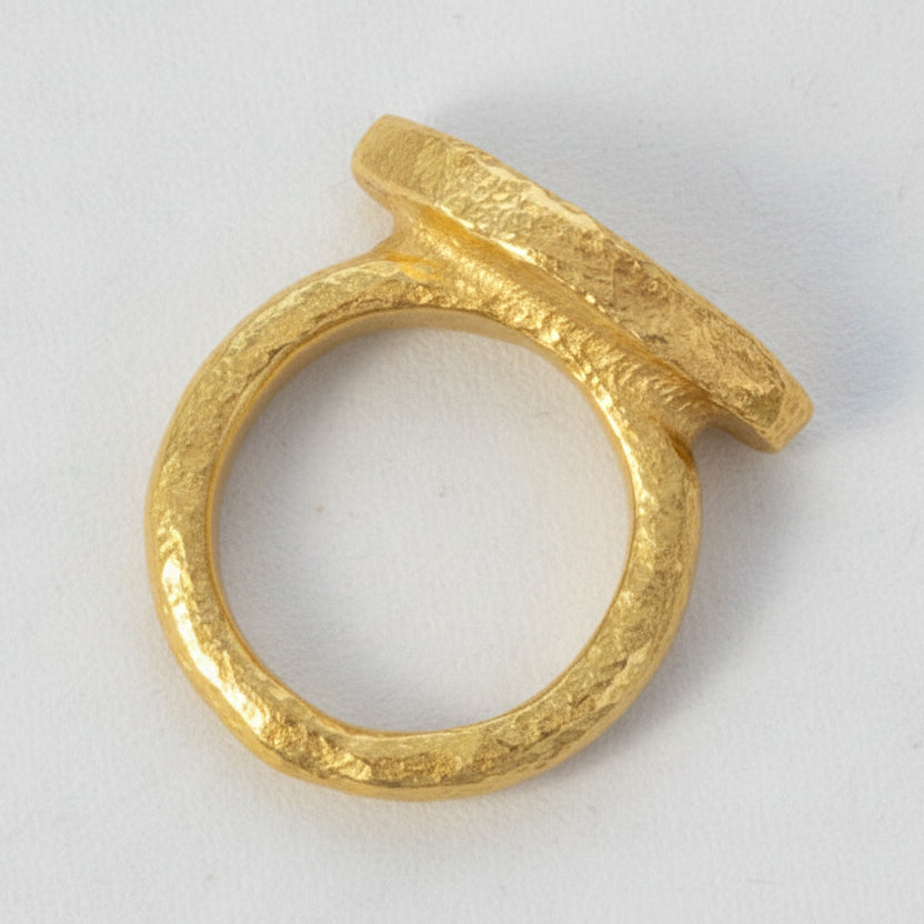 Custom Solid 24k 9999 Gold 28g size 6US Hammered Ancient Rome Signet Ring