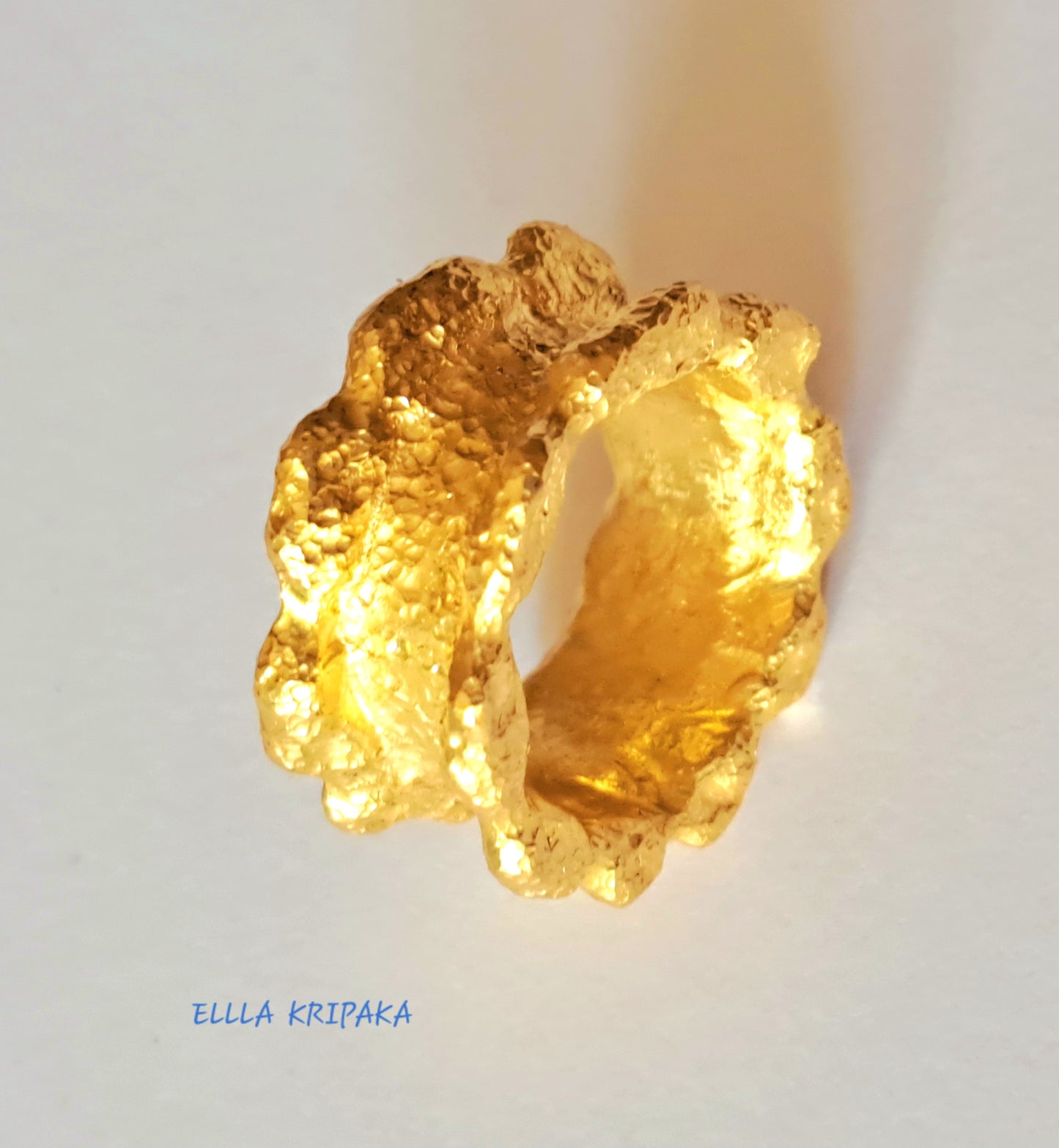 Custom Solid 24k 9999 Gold 17.5g/size 6US Organic Hammered Ring 11mm Can Be 22k Gold