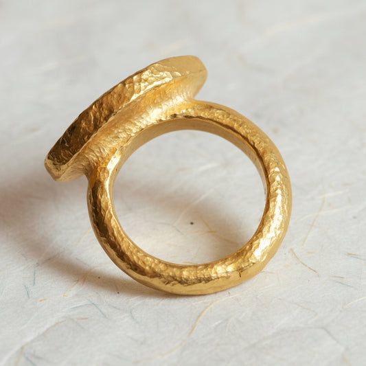 Custom Solid 24k 9999 Gold 28g size 6US Hammered Ancient Rome Signet Ring