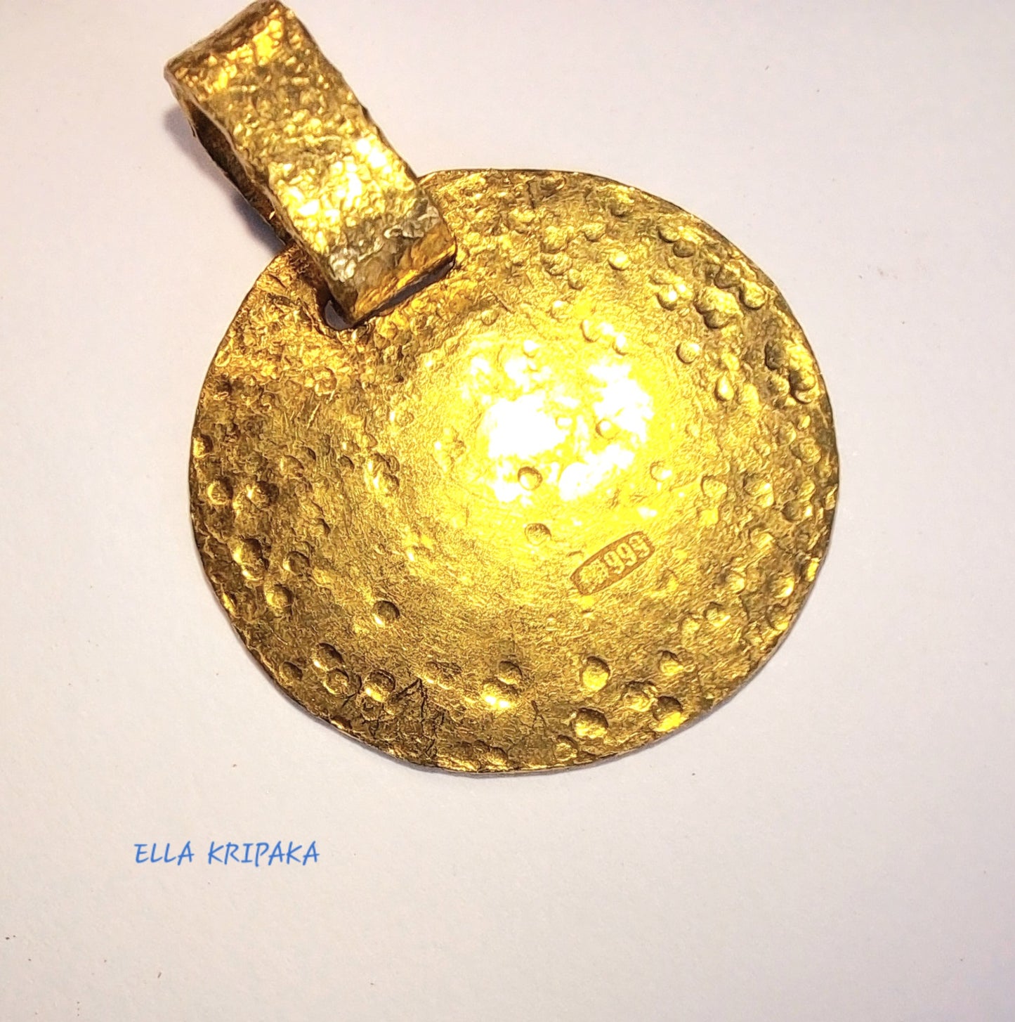 Custom Solid 24k 9999 Gold 5g and 7.5 Hammered Disk Pendant Durable Length 25mm and 30mm