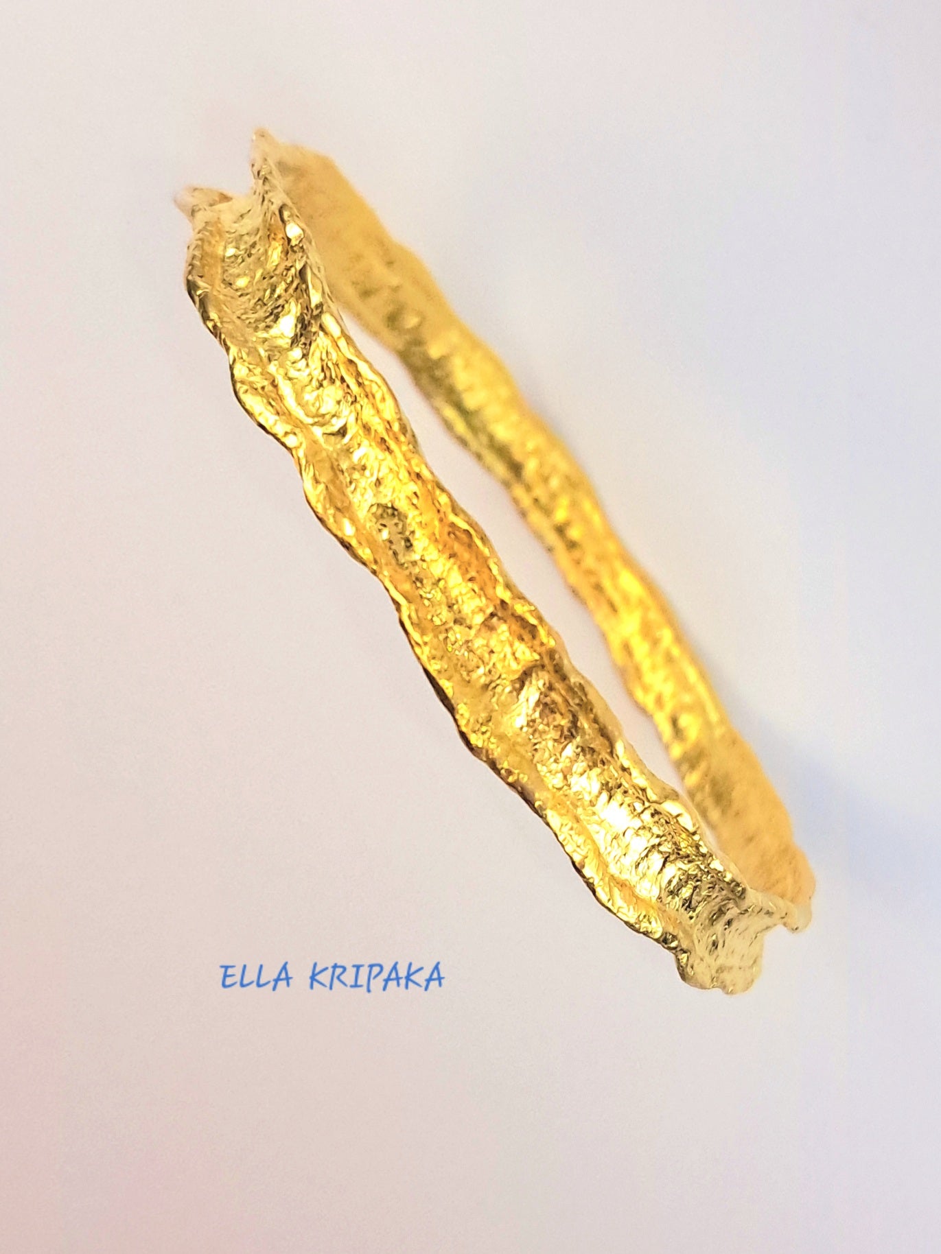 Custom Solid 22k 92.5% Gold 29g/size 7in, Hammered Organic Bracelet Durable Bangle, Thick 2.5mm Wavy Uneven Borders, Wide 8mm