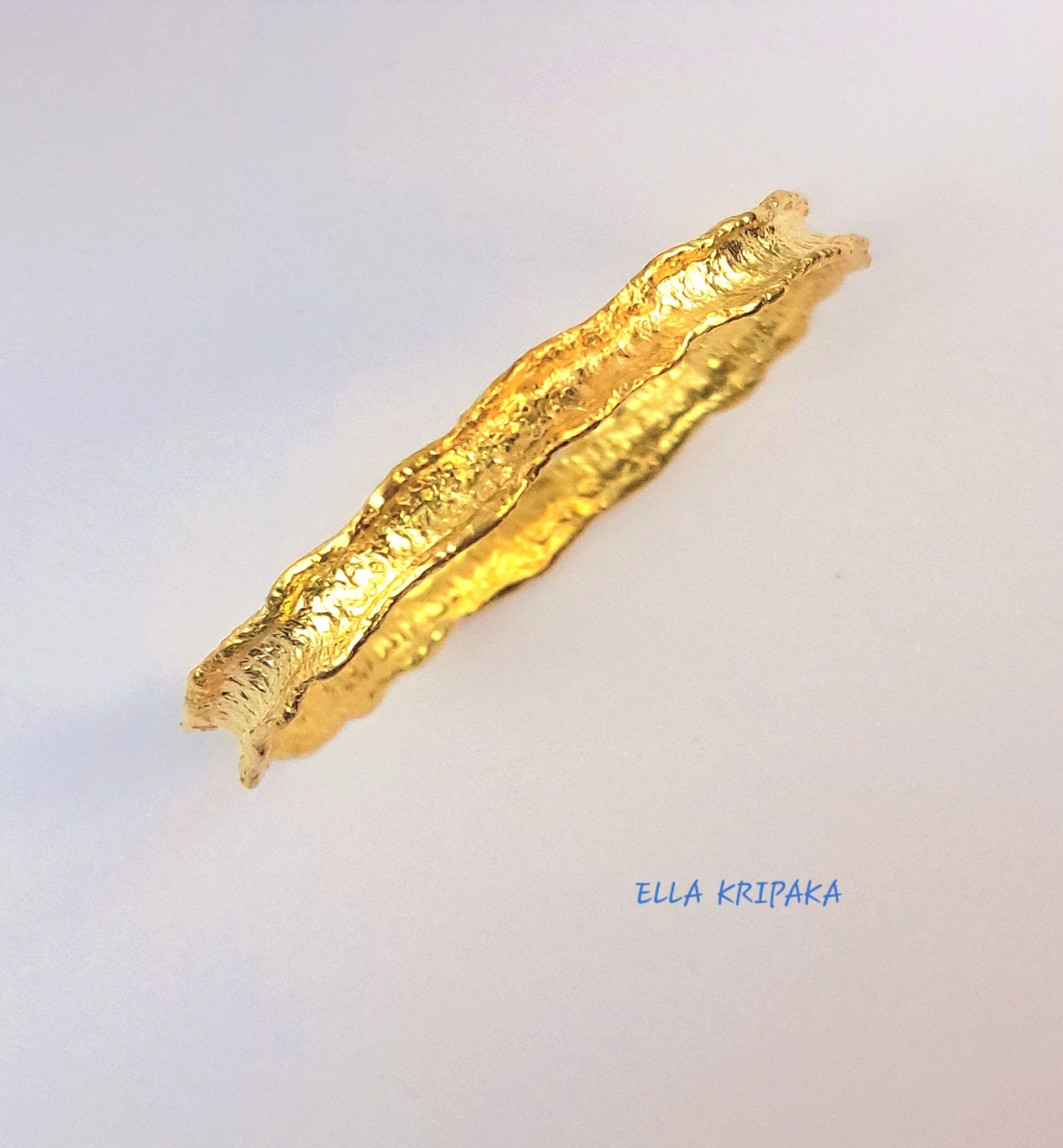 Custom Solid 22k 92.5% Gold 29g/size 7in, Hammered Organic Bracelet Durable Bangle, Thick 2.5mm Wavy Uneven Borders, Wide 8mm