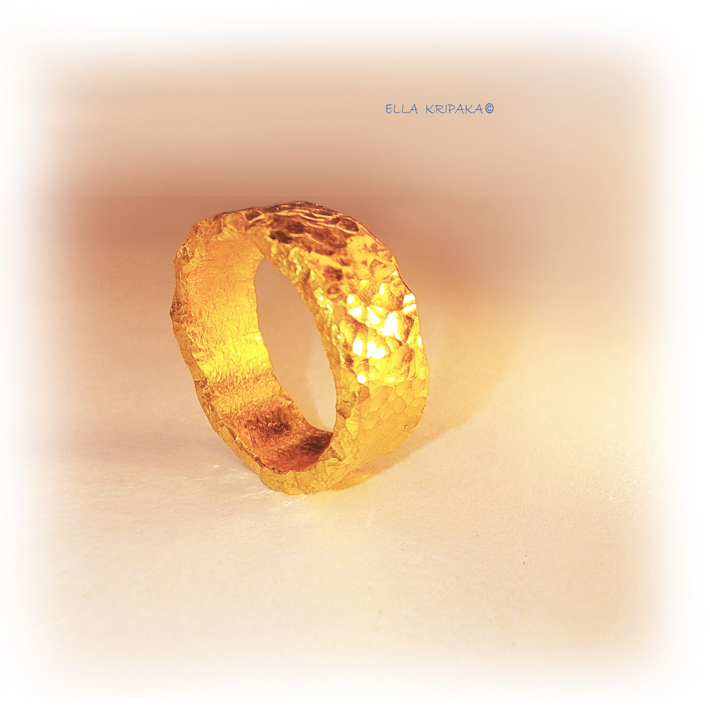 Custom Solid 24k 9999 Gold 32g/size 6US Organic Ring Wide 8.5mm Can Be 22k Gold