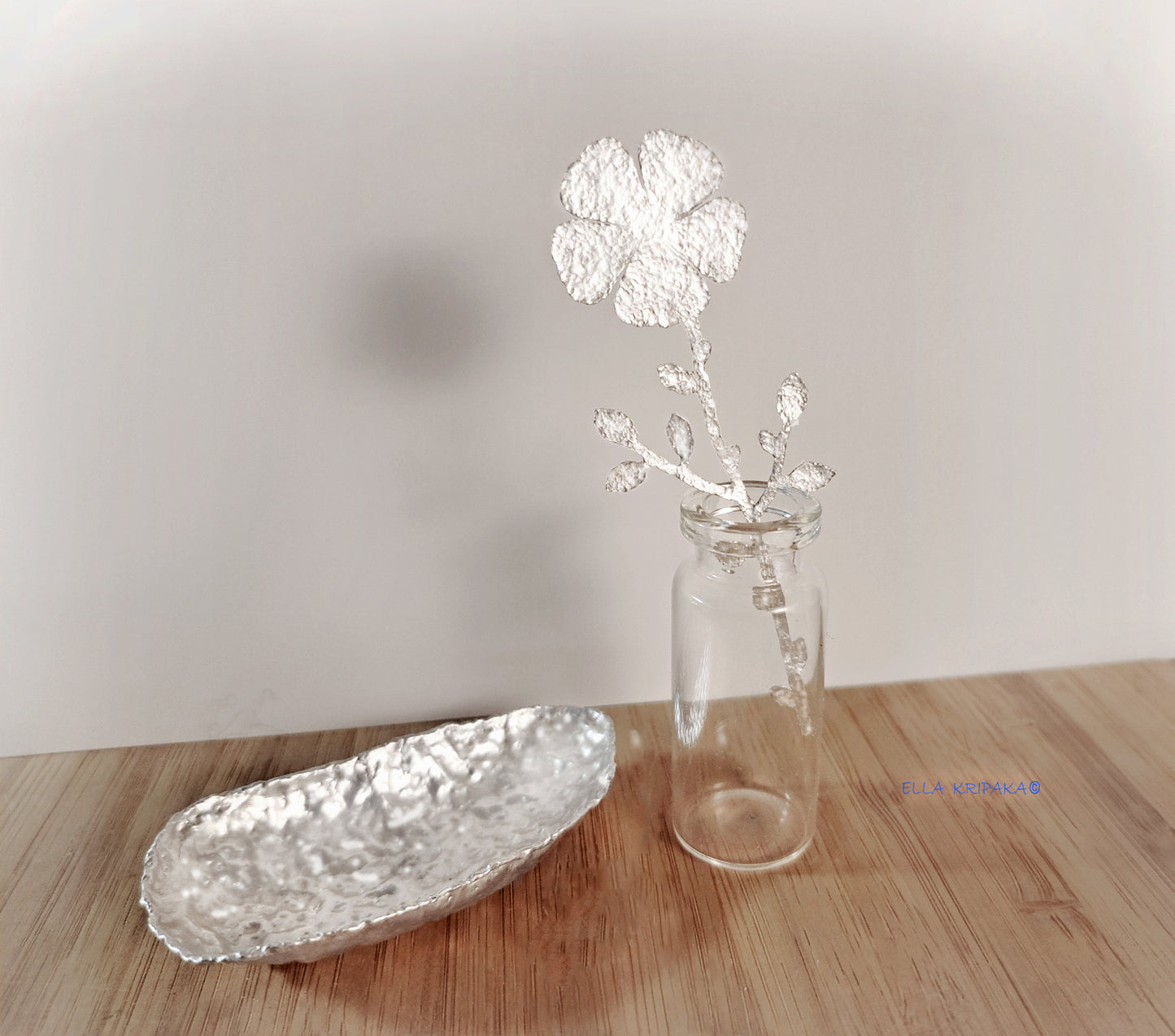 Custom Solid Fine 999 Silver, 110g and 200g, Hammered Decorative Flower Interior Decor Home Shelf Decor, Length 26cm And 36cm, Fantasy Forever Flower