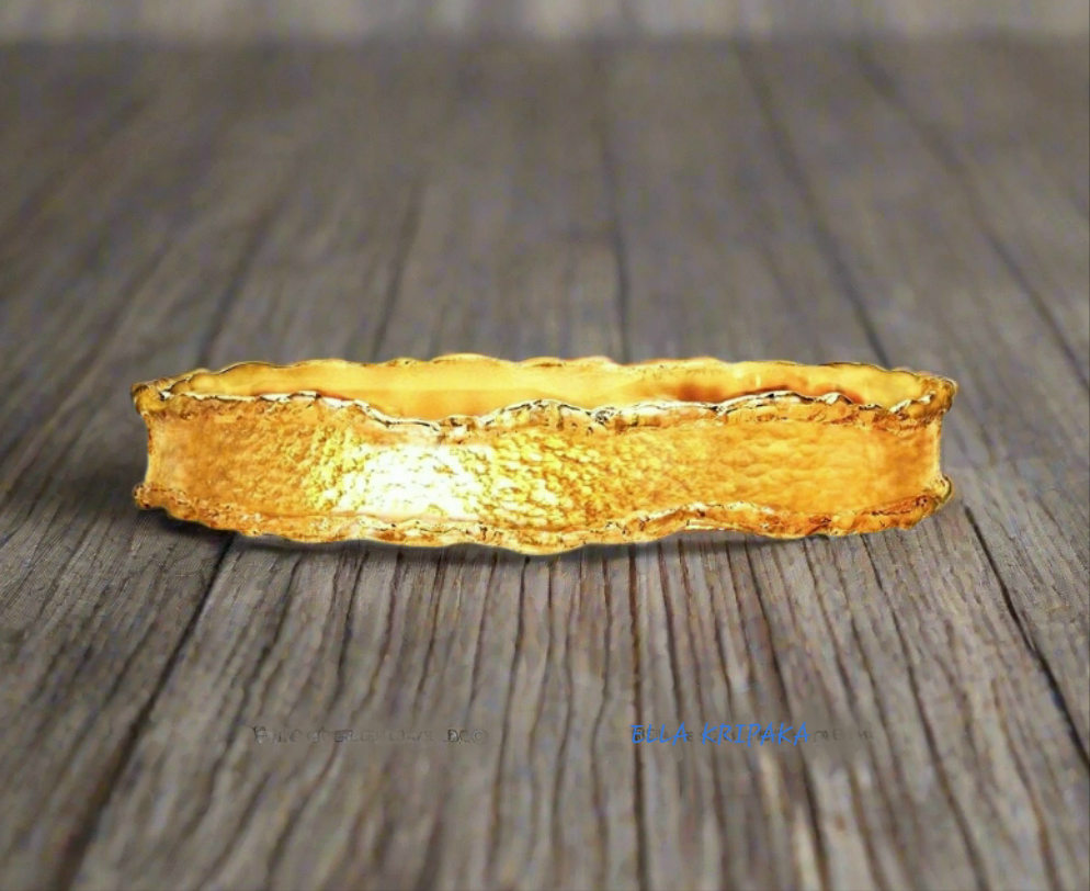 Custom Solid 24k 9999 Gold 72g/7in size Organic Hammered Bracelet Bangle 12mm Can Be 22k Gold