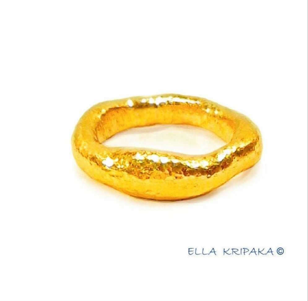 Custom Solid 24k 9999 Gold 14.5g/size 6US Hammered Organic Signet Ring 5.5mm Can Be 22k Gold