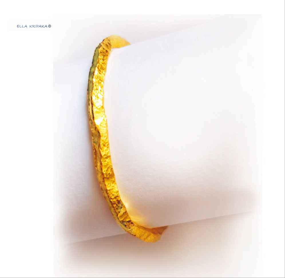 Custom Solid 24k 9999 Gold 95g/7in size Hammered Organic Bracelet Bangle 6.5mm Can Be 22k Gold
