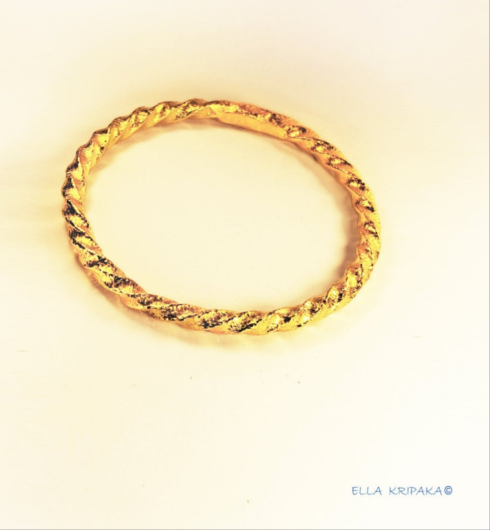 Custom Solid 24k 9999 Gold 65g/7in size Hammered Twisted Viking Bracelet Bangle 5.2mm Can Be 22k Gold