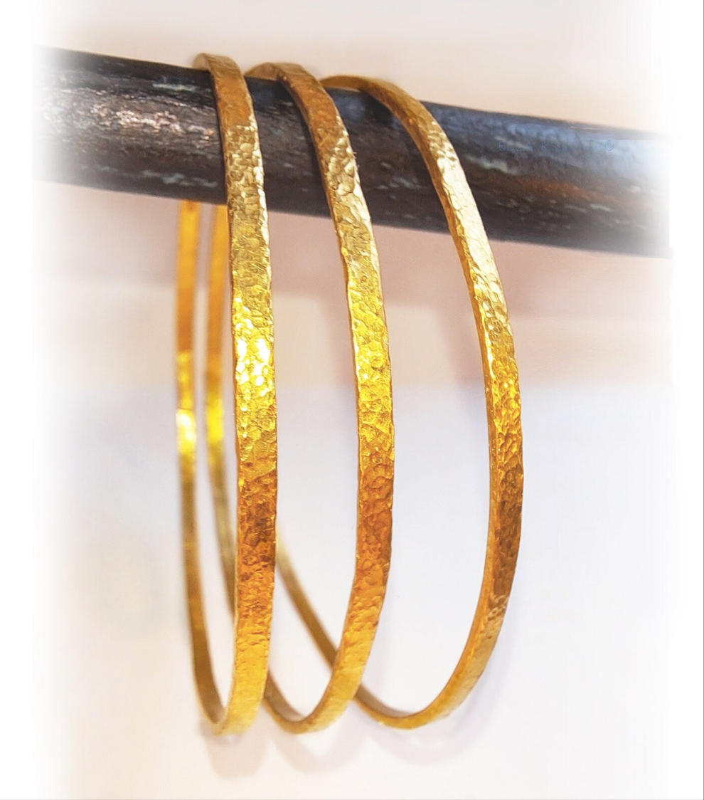 Custom hammered 22k gold bangle bracelet Ancient Rome, forged 22k gold bangle