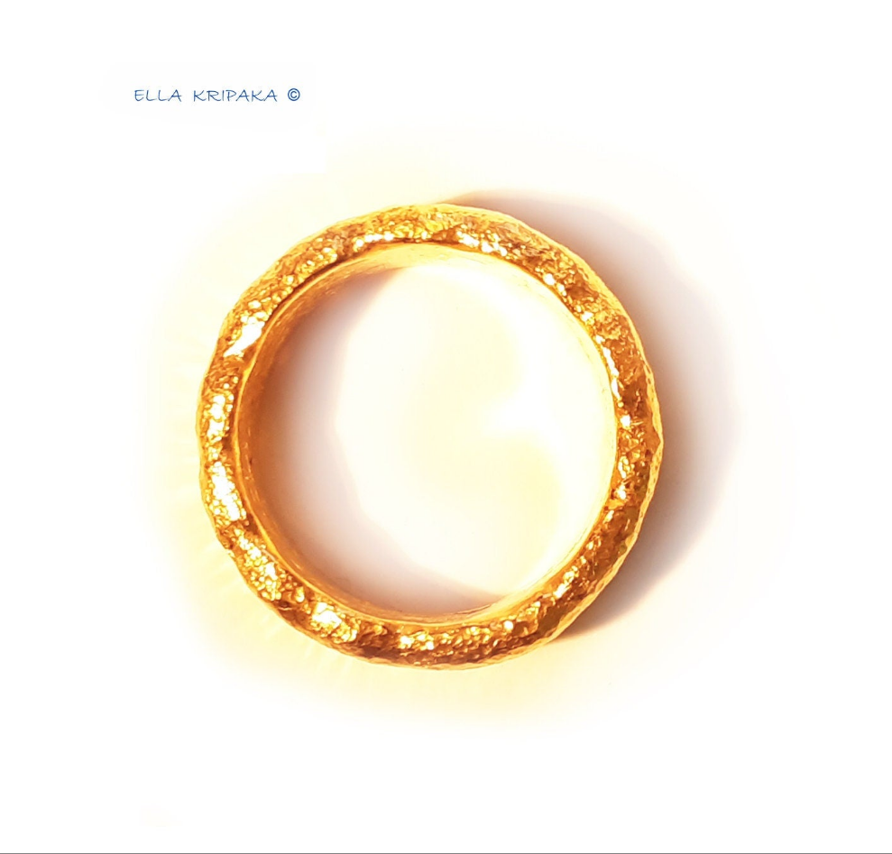 Hammered 24k Gold Hammered 9999 Gold Ring Organic Hammered 22k Gold Artist Ella Kripaka