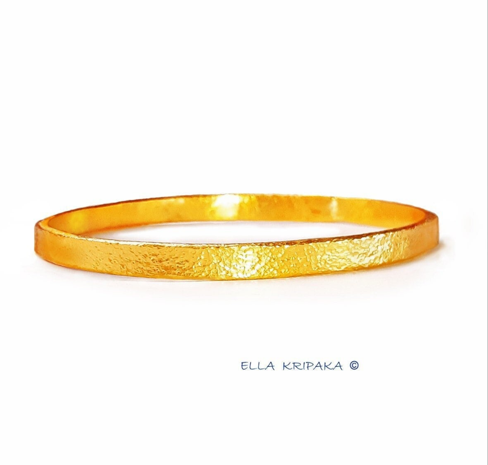 Custom Solid 24k 9999 Gold 44g/7in size Hammered Ancient Rome Bracelet Bangle 4.2mm Can Be 22k Gold