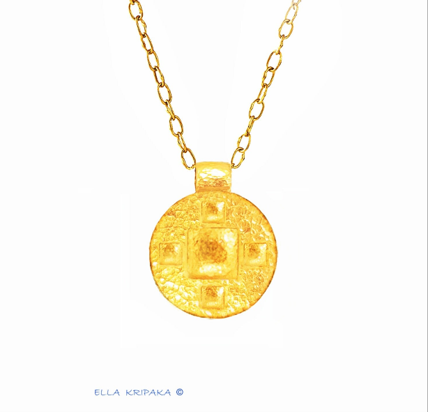 Custom Solid 24k 9999 Gold 13g and 35g, Hammered Byzantine Empire Convex Pattern Pendant Durable, Length 35mm and 56mm