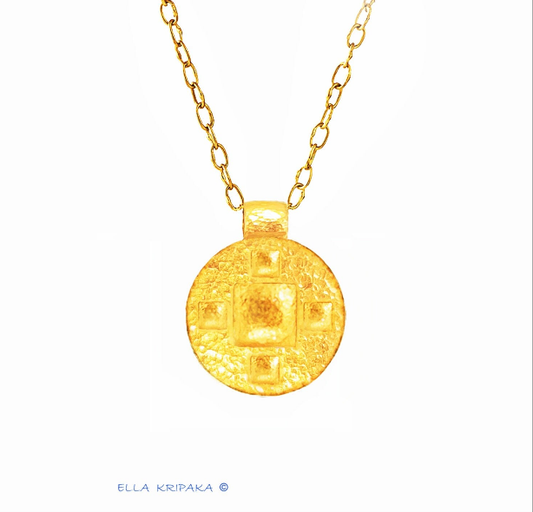 Hammered 24k Gold Hammered 9999 Gold Byzantine Empire pendant Hammered 22k Gold Pendant by Artist Ella Kripaka