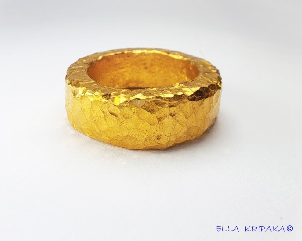 Hammered 24k Gold Hammered 9999 Gold Ring Organic Hammered 22k Gold Artist Ella Kripaka
