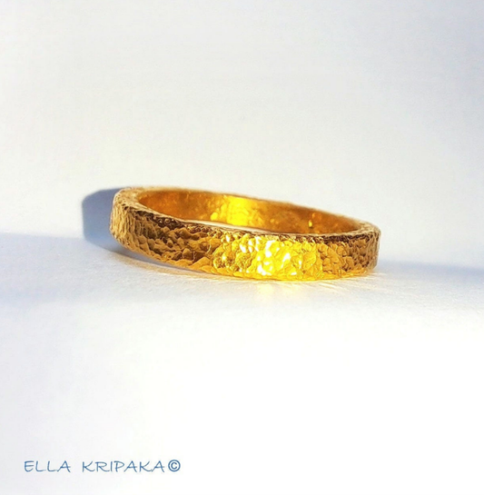Hammered 24k 9999 Gold 5g Ancient Rome Ring 2.7mm Thick 1.5mm 22k