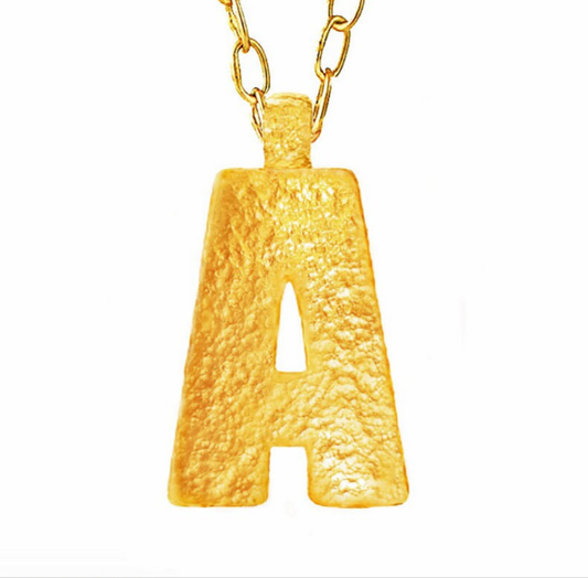Custom Solid 24k 9999 Gold Hammered Monogram Letter A Pendant And 22k Gold Artist Ella Kripaka