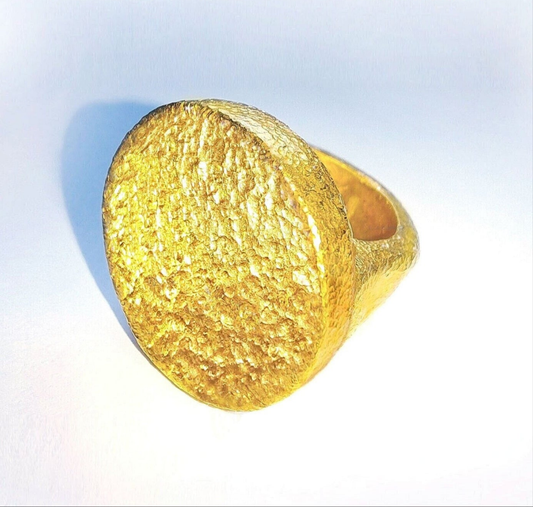 Custom Solid 24k 9999 Gold 73g size 6US Hammered Ancient Rome Signet Ring