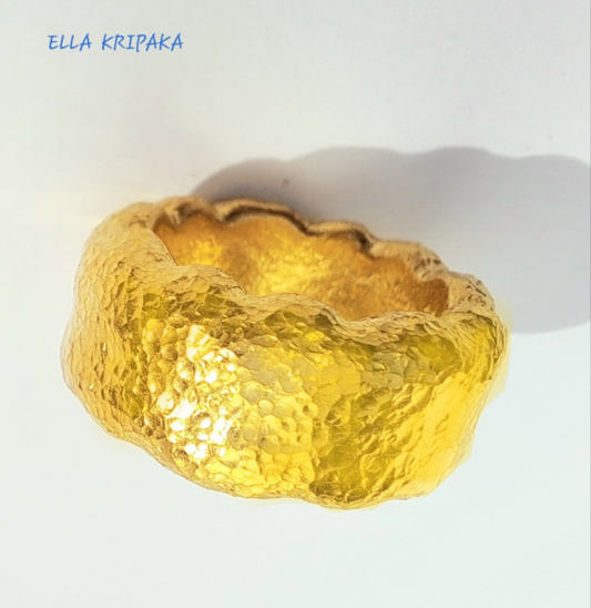 Custom Solid 24k 9999 Gold 41g size 6US Hammered Organic Ring 10mm