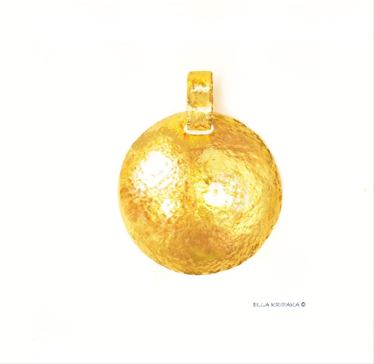 Hammered 24k Gold Hammered 9999 Gold Ancient Rome and Byzantine Empire pendant Dome Disk Hammered 22k Gold Pendant by Artist Ella Kripaka