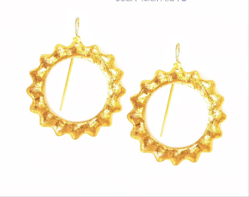 Custom Solid 24K 9999 Gold 9g & 26g Hammered Convex Hoops Sun Earrings Ancient Rome 40mm & 60mm Can Be 22k Gold