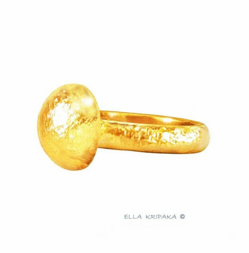 Custom Solid 24k 9999 Gold 13.7g/size 6US Hammered Ring Signet Dome Disk 10mm Can Be 22k Gold