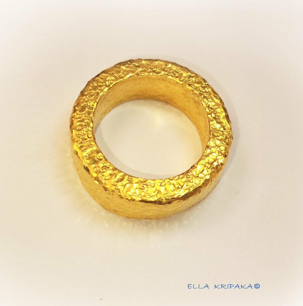 Custom Solid 24k 9999 Gold 15.5g/size 6US Hammered Ancient Rome Ring 7mm Can Be 22k Gold