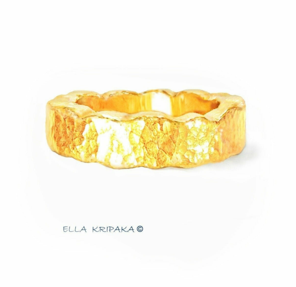 Custom Solid 24k 9999 Gold 27g/size 6US Wavy Ring 6.5mm Can Be 22k Gold