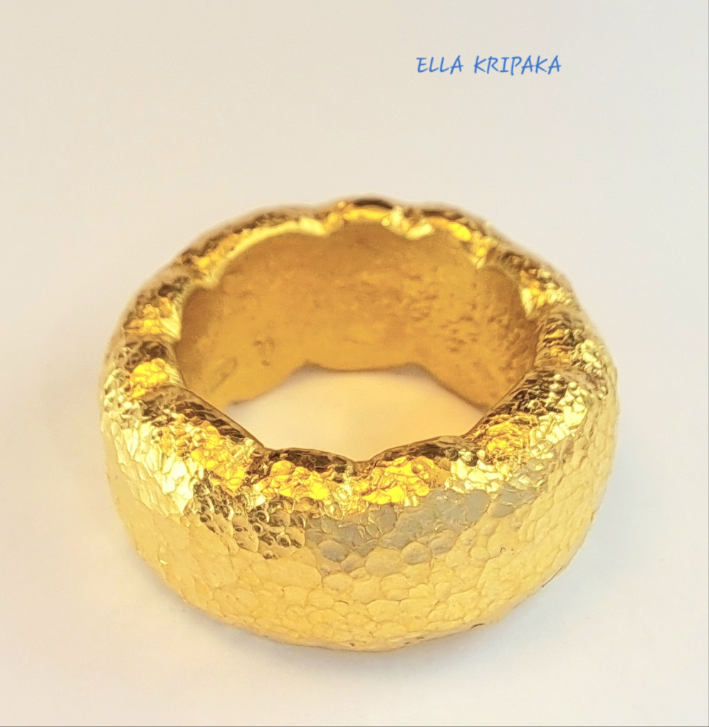 Custom Solid 24k 9999 Gold 36g/size 6US Hammered Organic Wavy Ring 10mm Can Be 22k Gold