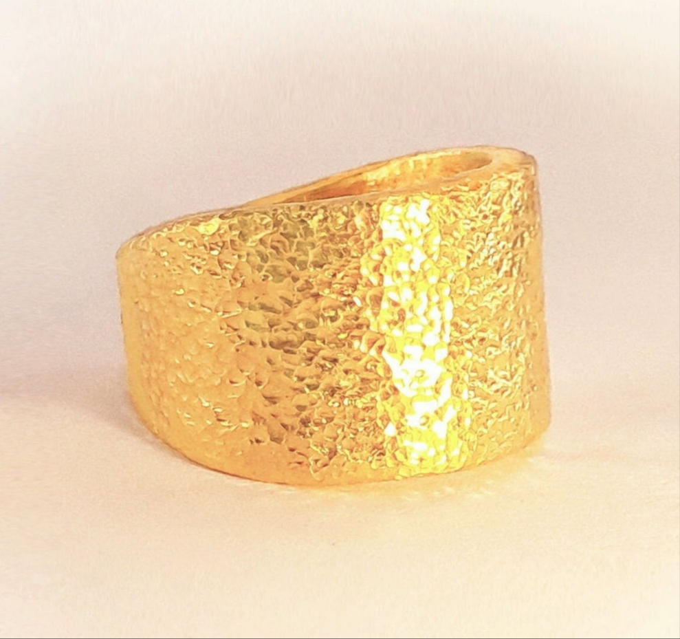 Custom Solid 24k 9999 Gold 46g/size 6US Hammered Ancient Rome Signet Ring 20mm Can Be 22k Gold