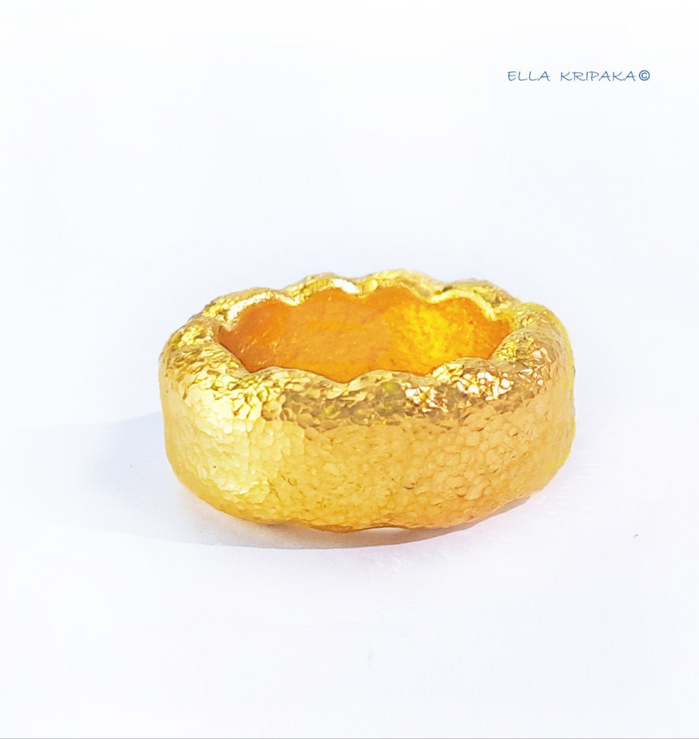 Custom Solid 24k 9999 Gold 41g size 6US Hammered Organic Ring 10mm