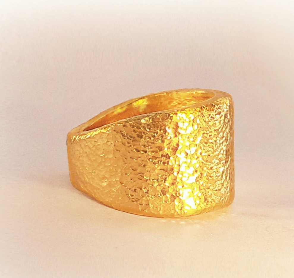 Custom Solid 24k 9999 Gold 46g/size 6US Hammered Ancient Rome Signet Ring 20mm Can Be 22k Gold