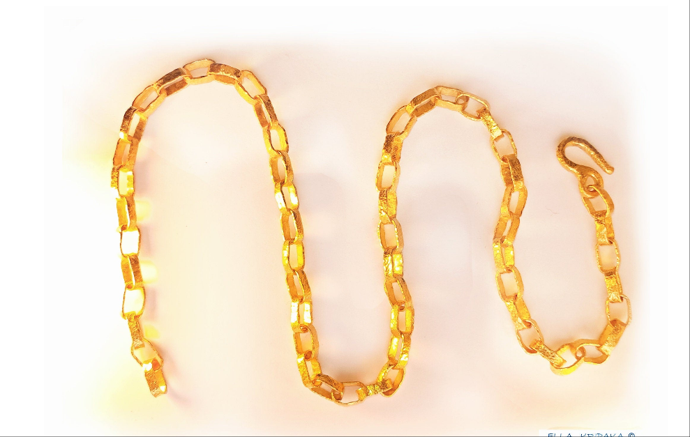 Custom Solid 24k 9999 Gold 92g Length 22in Hammered Chain Necklace Ancient Rome 7.5mm Can Be 22k Gold