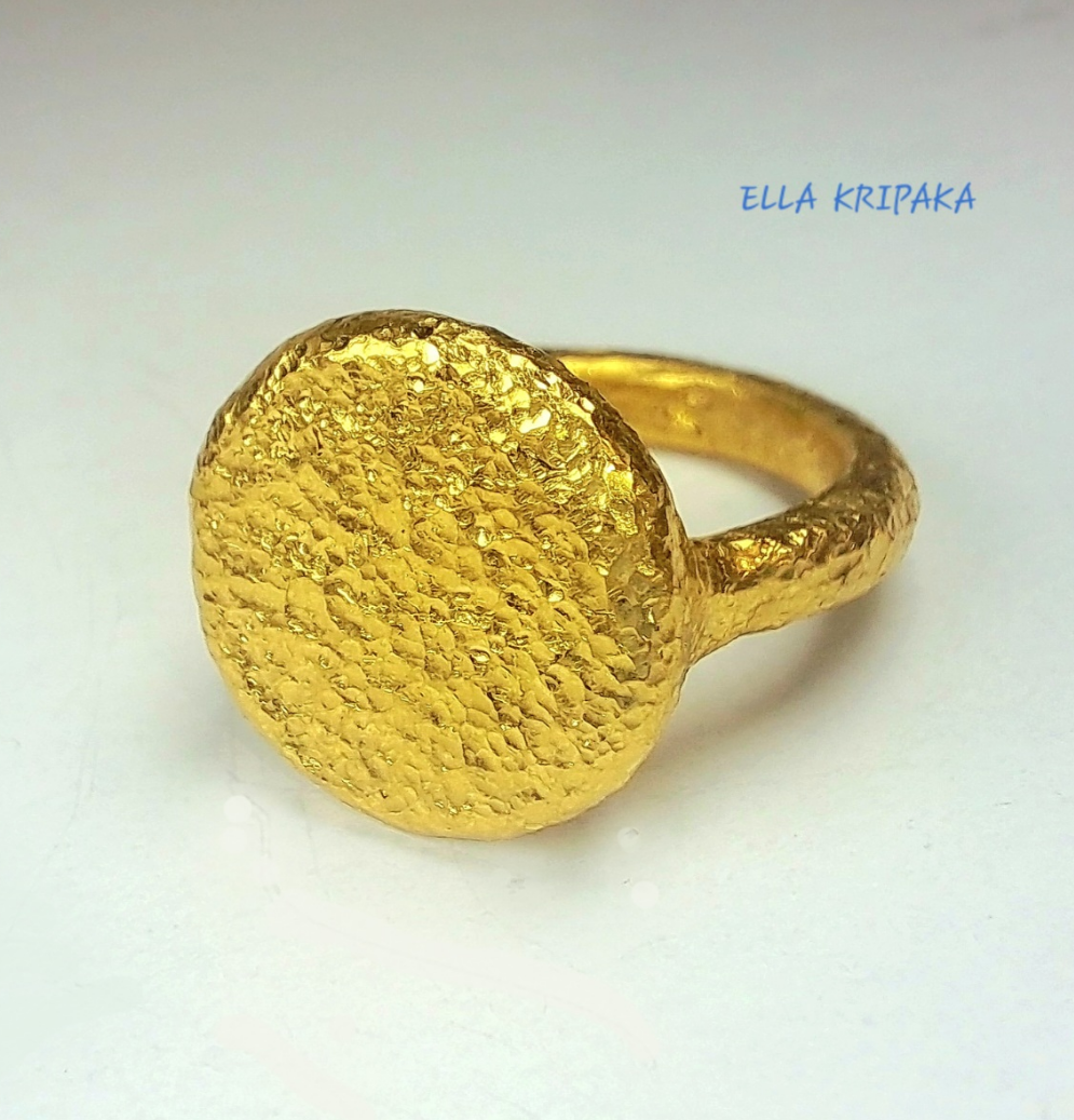 Custom Solid 24k 9999 Gold 19g/size 6US Hammered Ancient Rome Ring Signet 15mm Can Be 22k Gold